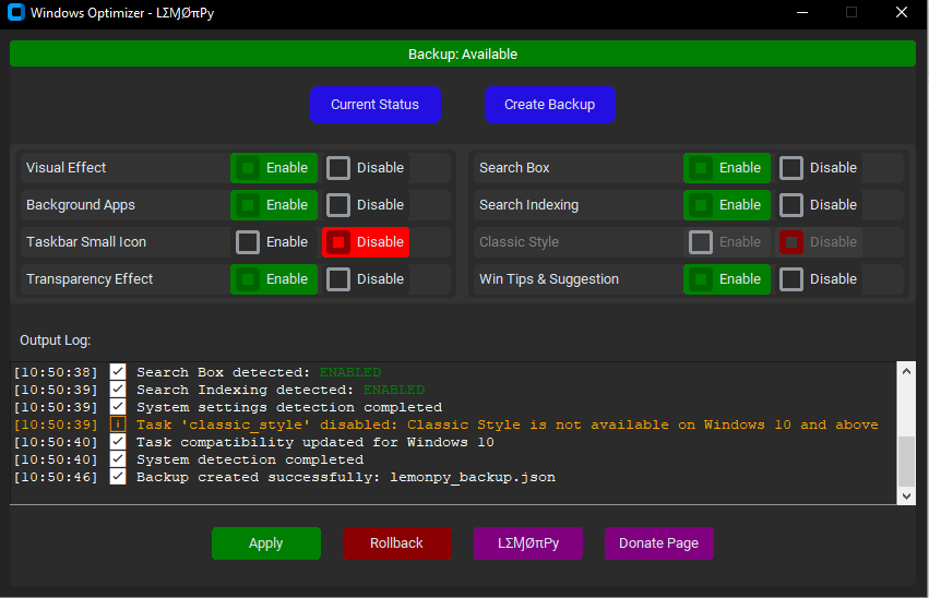 Windows Optimizer Screenshot