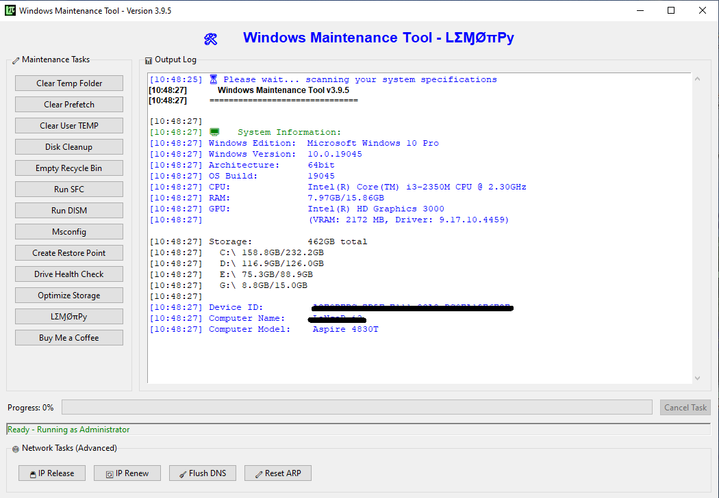 Windows Maintenance Screenshot